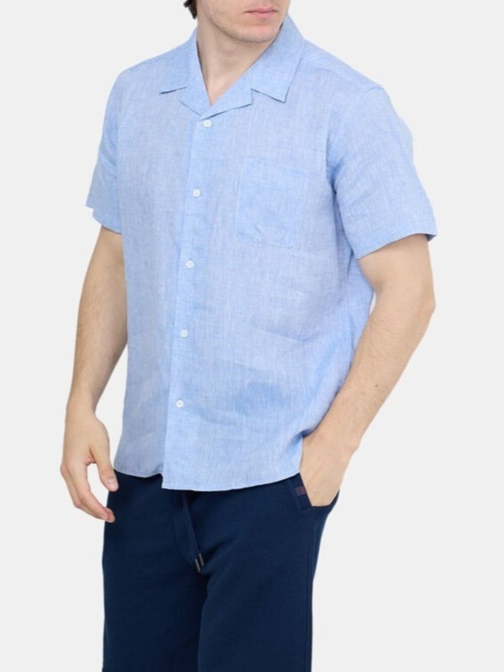 Derek Rose Men's Monaco 100% Linen Short Sleeve Shirt Sz (M) Blue Quiet Luxury